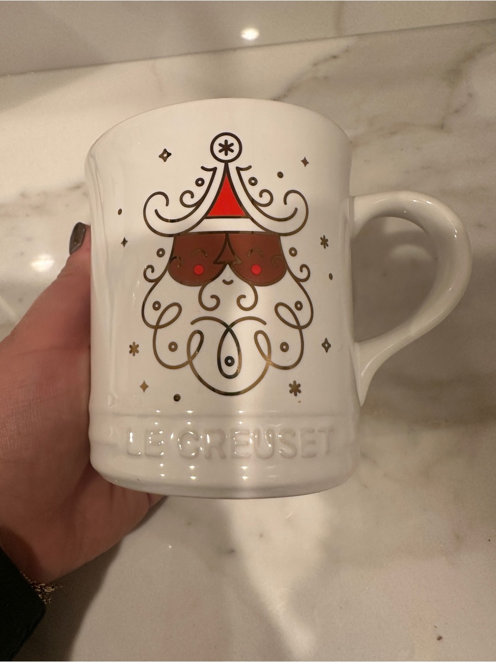 NWOT Le Creuset Holiday White Mug with Red and Gold Santa Face - Picture 7 of 8